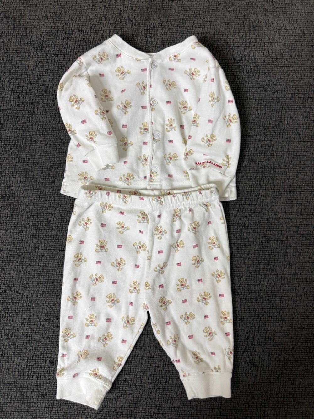Vintage Ralph Lauren Baby Polo Bear American Flag 2 Piece Set 3-6M